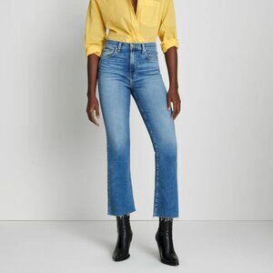 7 For All Mankind Luxe Vintage High Waist Slim Kick Lyme Raw Hem Jeans EUC - 32